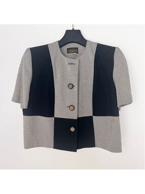 Vintage 80's Virgo II Black White Colorblock Cropped Jacket Retro Houndstooth 8